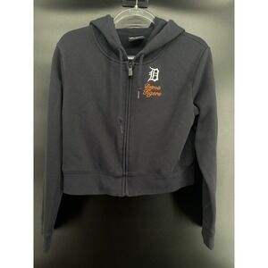 Detroit Tigers Cropped Hoodie Women's Large Navy New Era MLB Zip Up Sweatshirt